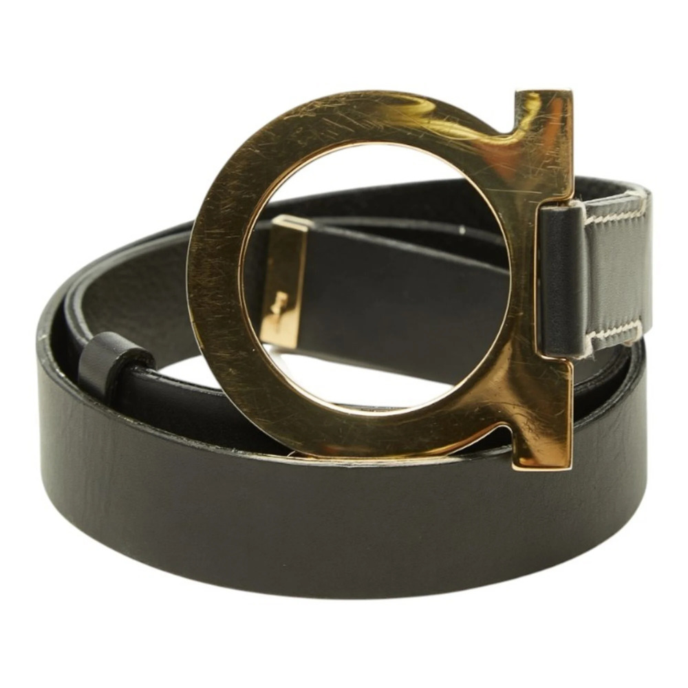 Salvatore Ferragamo Gancini Belt, Size S, Black Gold Leather Plated, Women's.
